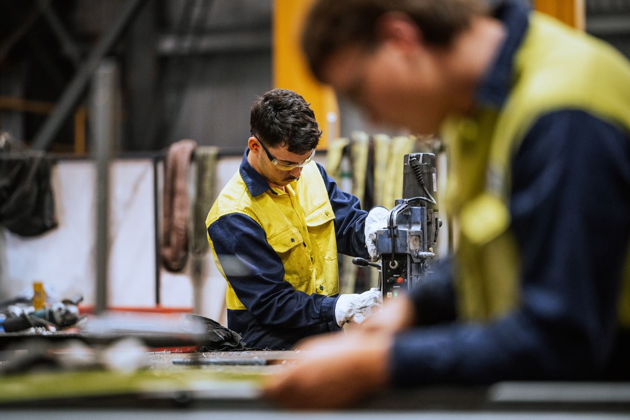 Construction workers in a shop