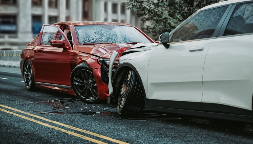 Image of a car accident that occurred on the stomach. 3d render and illustration.