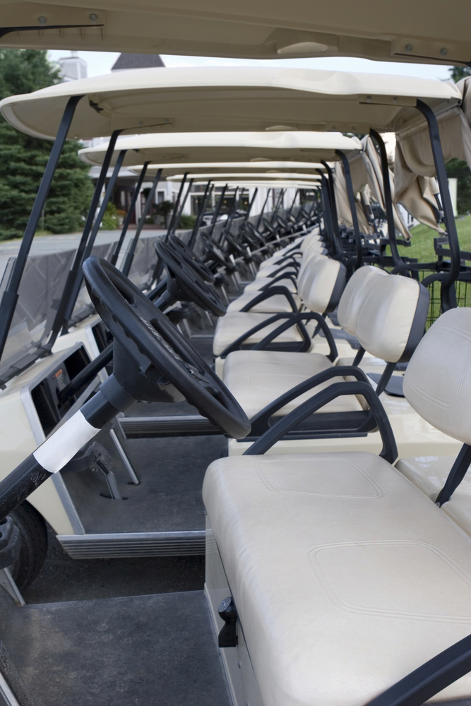golf carts in a row