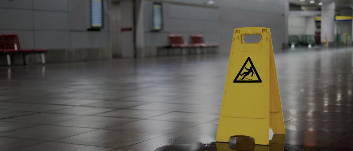Caution sign on wet floor